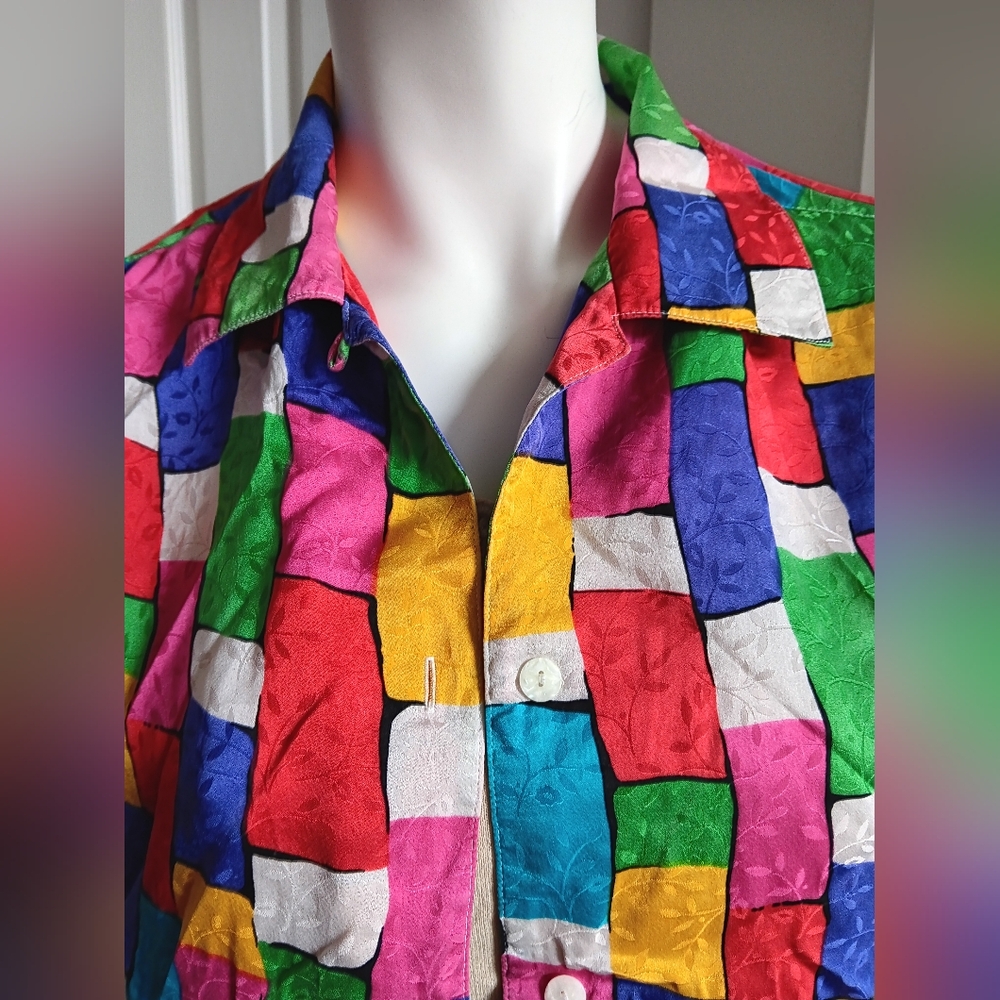 Colorful Patchwork Vintage Button-Up Shirt
